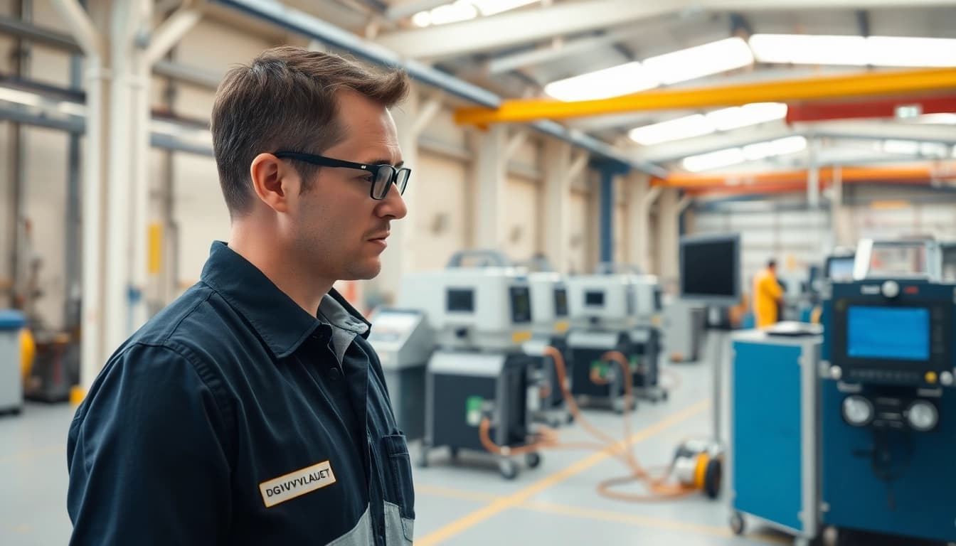 DGUV V3 Prüfung durch einen professionellen Sicherheitsprüfer in einer Industrieumgebung.