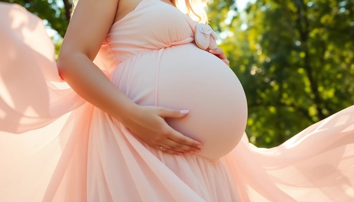 Schwangerschaftsfotografie einer werdenden Mutter, die ein Licht der Freude и Hoffnung ausstrahlt.