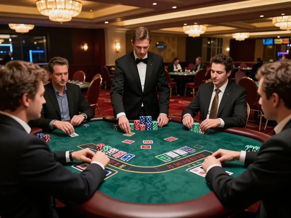 Strategically playing blackjack at 79king-vn, capturing an elegant casino atmosphere.