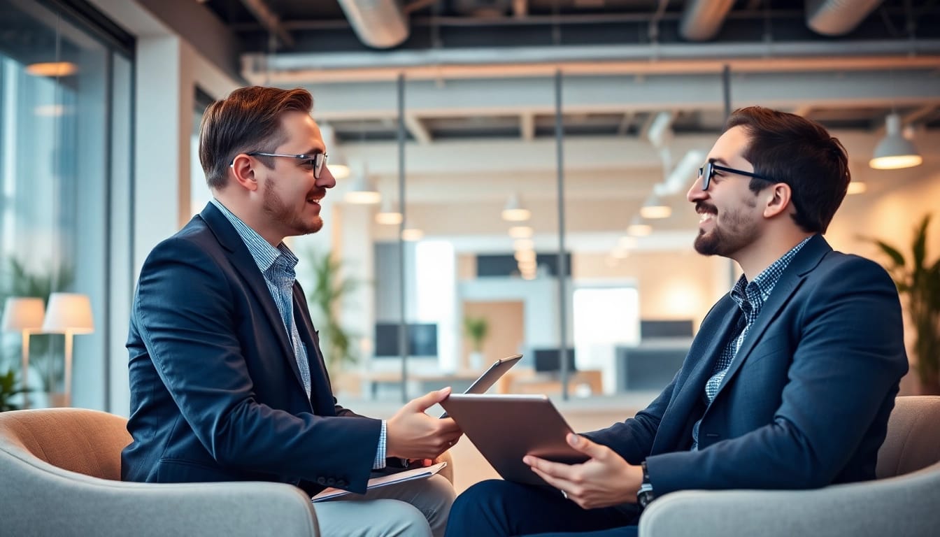 Headhunter IT interview setup showing candidate and recruiter in a professional environment.
