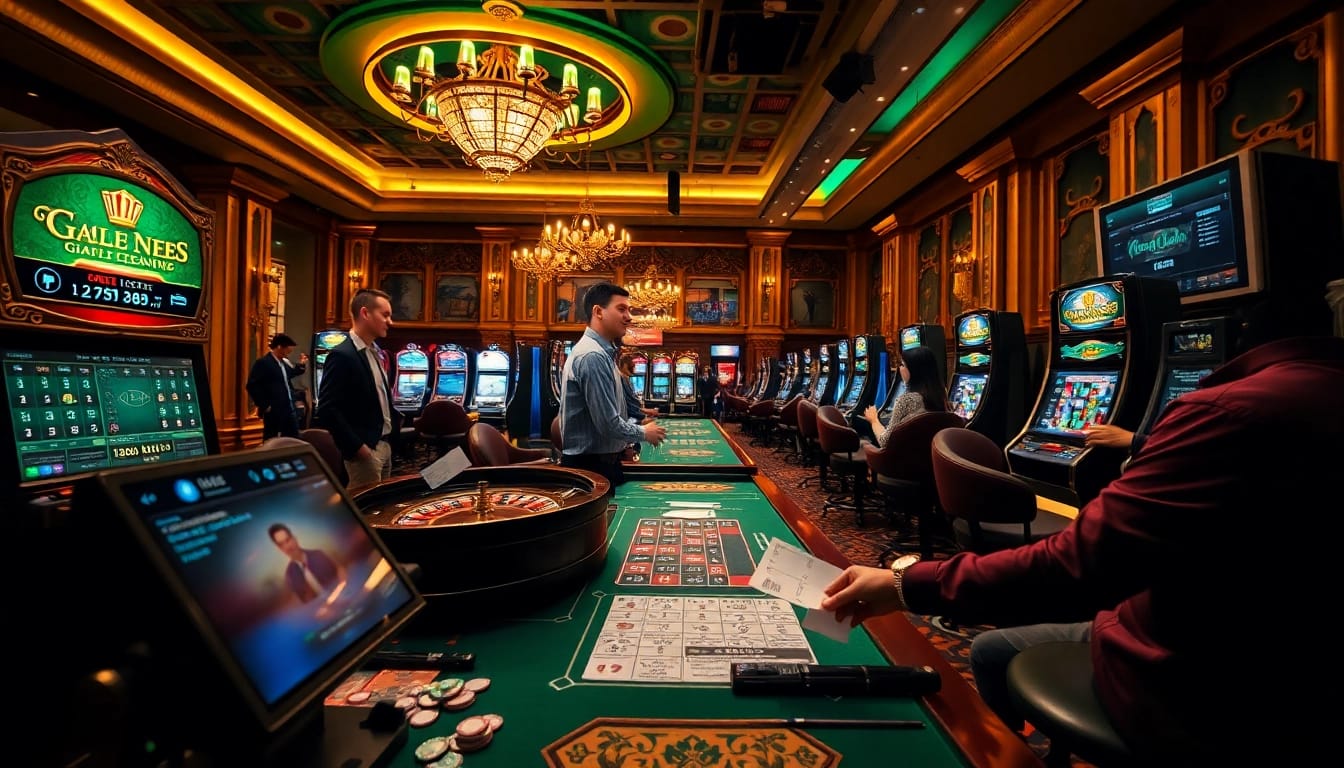 Exciting betting experience at Link Alo789 with a vibrant casino atmosphere featuring chips and slot machines.