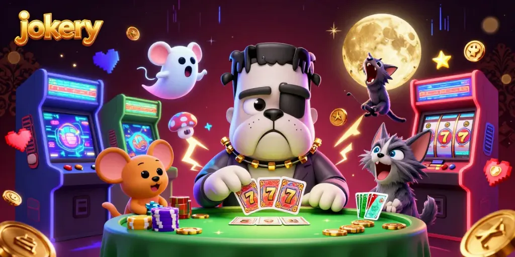 Experience the thrill of jokery casino action with a colorful 3D scene featuring unique characters and vibrant gaming elements.