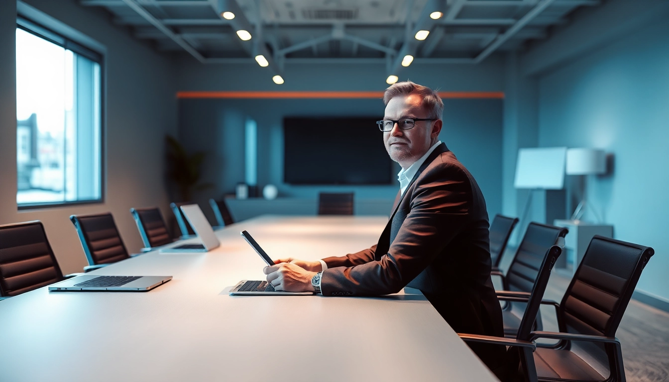Headhunter IT in einem modernen Büro, der mit Kunden bei einer Beratung sitzt.