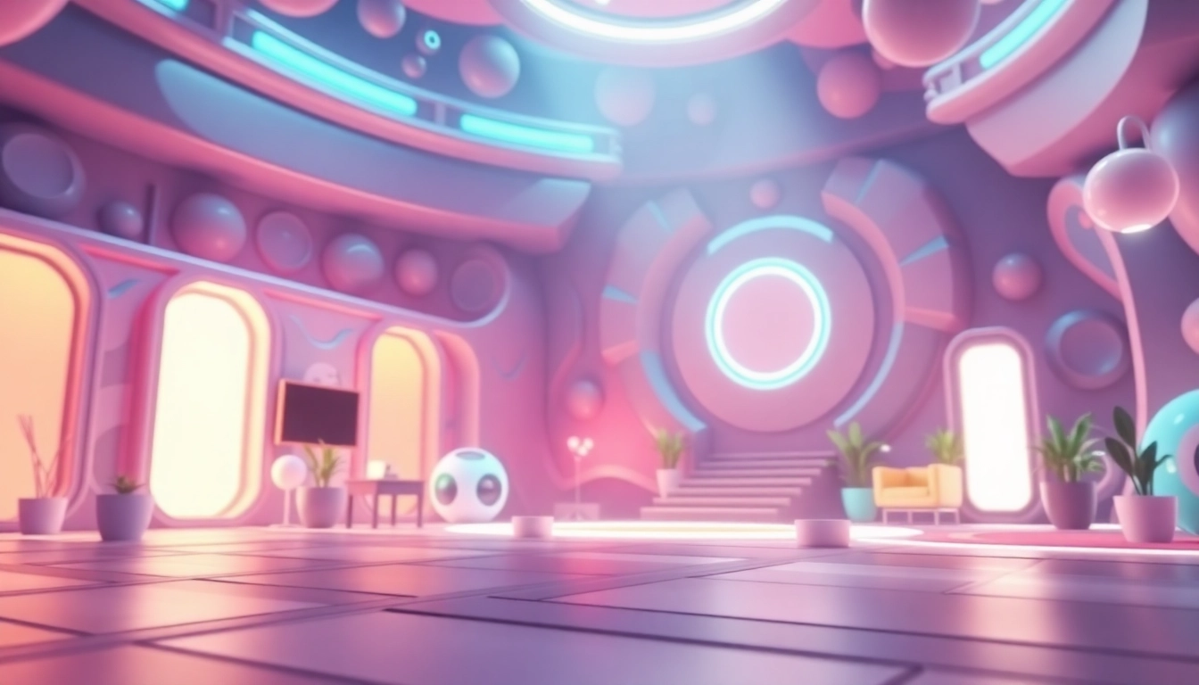 Interaktive 3D Animation, die die Bewegung von Objekten in einem immersiven Raum darstellt.