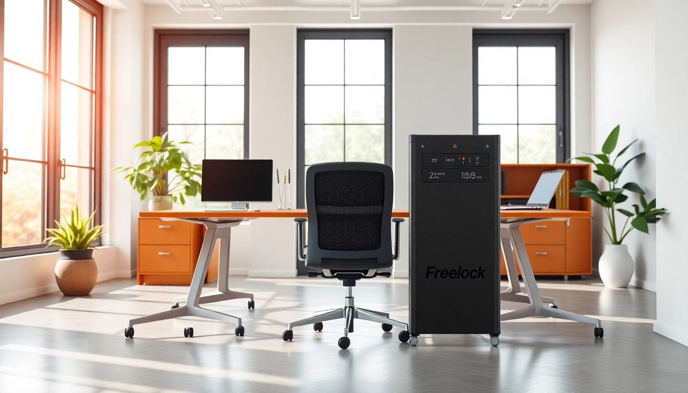 Freelock Produkt in einem modernen Arbeitsplatz mit ergonomischem Design.
