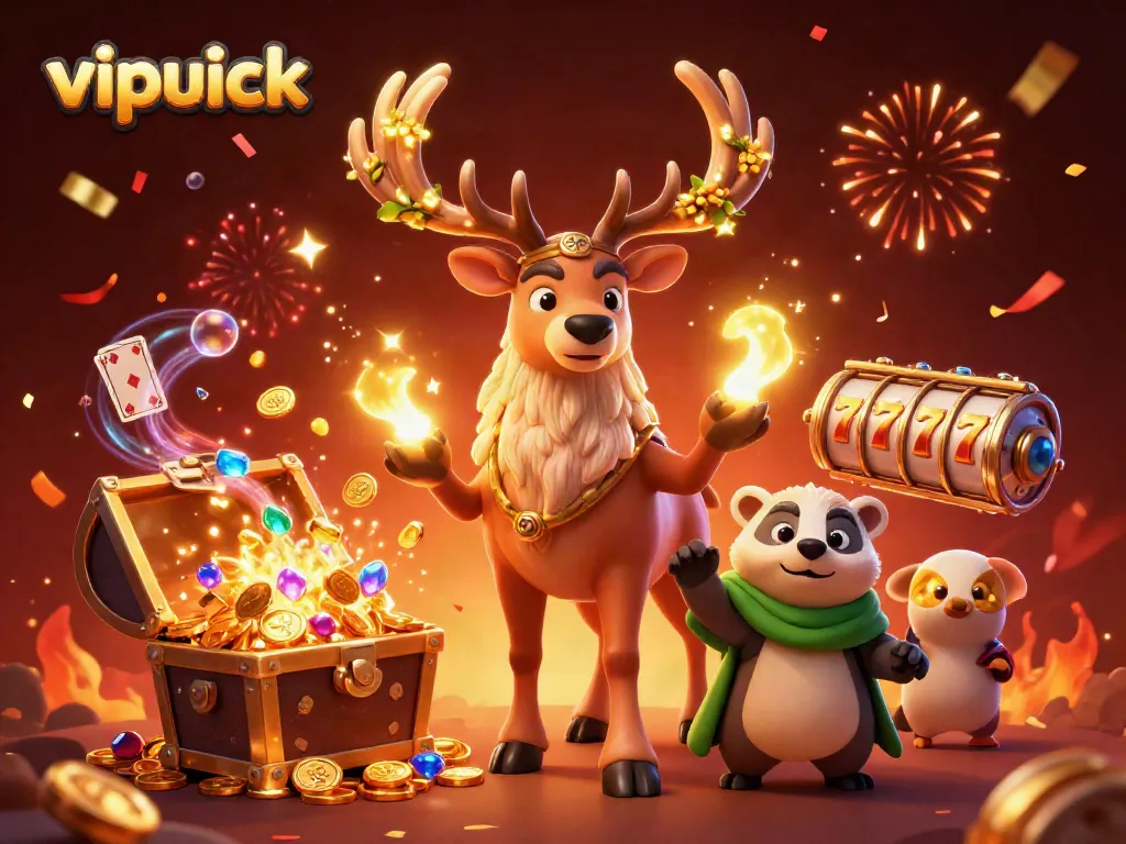 Experience vipluck's vibrant casino world with an enchanting druid and treasure bursts.