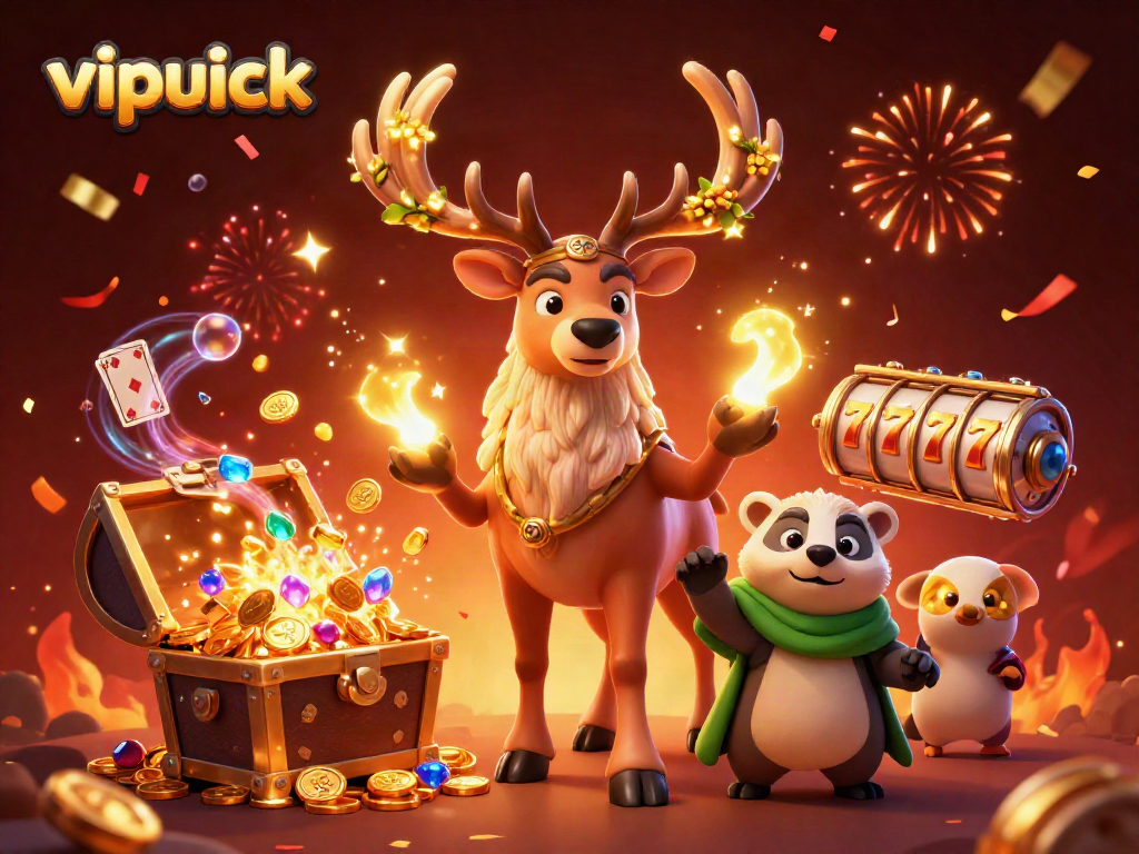 Experience vipluck's vibrant casino world with an enchanting druid and treasure bursts.