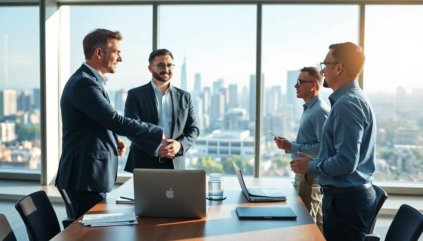 Headhunter Ingenieure im Gespräch mit Ingenieuren in einer modernen Büroumgebung.