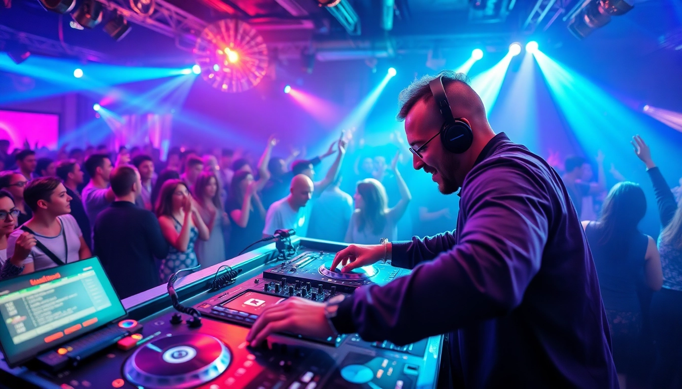 DJ aus München begeistert das Publikum mit mitreißenden Beats auf einer lebhaften Party.