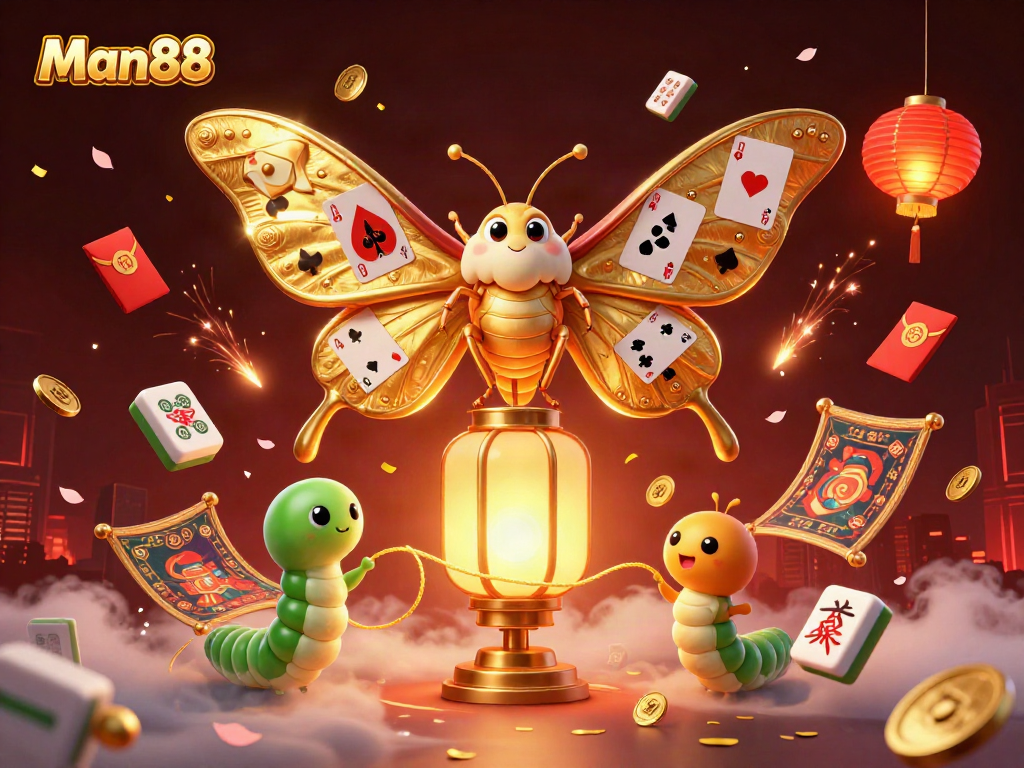 Experience winning strategies at Man88 with vibrant 3D casino scenes and golden motifs.