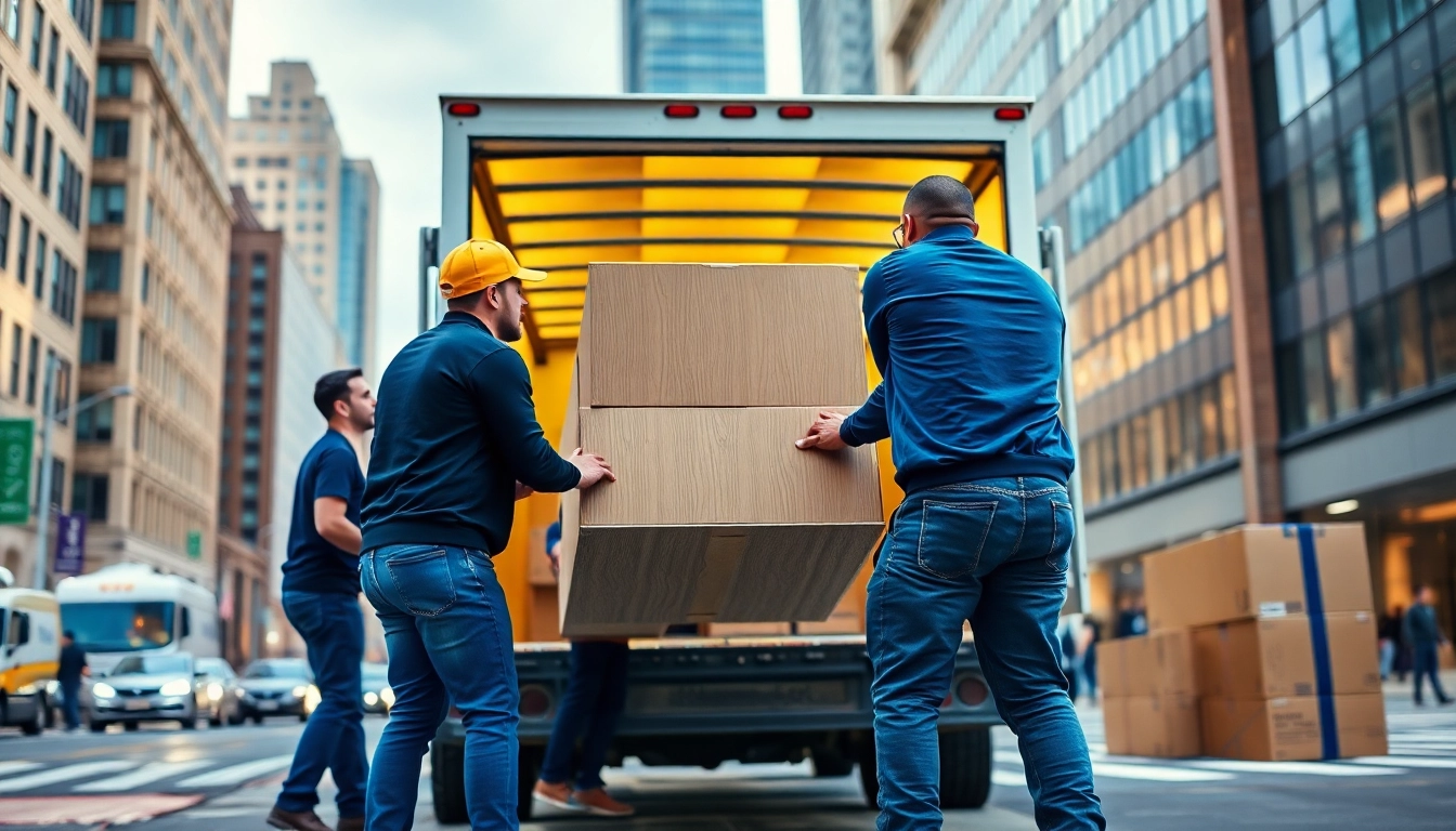 Umzugsunternehmen Darmstadt team efficiently relocating furniture in the vibrant urban setting.