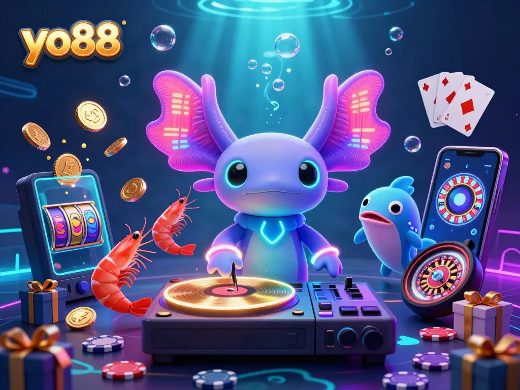 Experience thrilling gaming at yo88 with an enchanting underwater DJ scene featuring vibrant casino game elements.