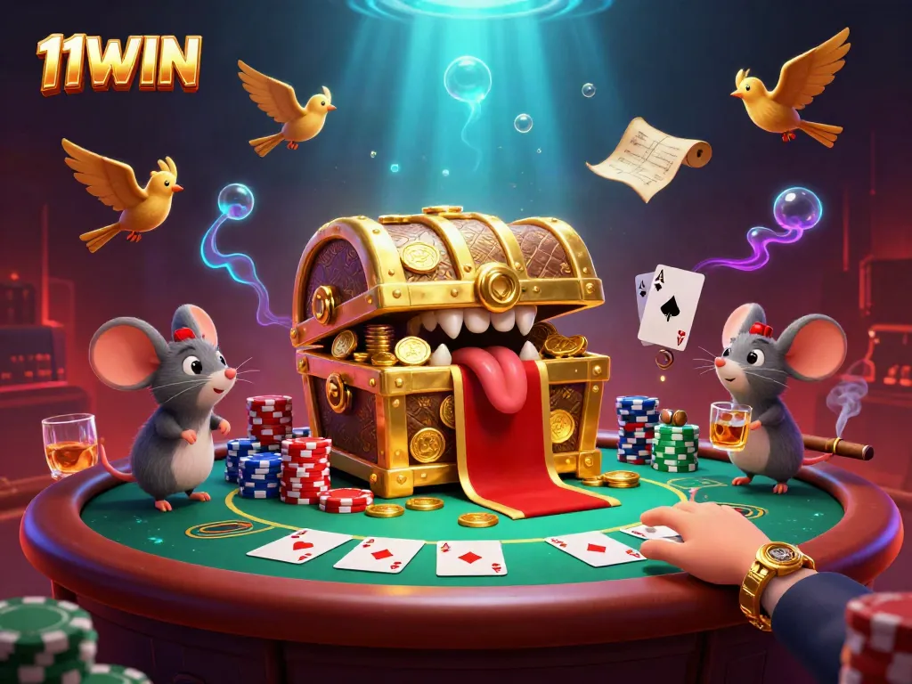 Experience the thrill of 11WIN with a scene of animated adventure and vibrant casino elements.