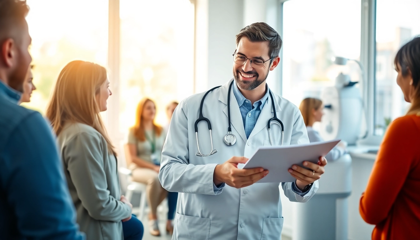 Praxisfotograf München zeigt eine freundliche Arzt-Patienten-Interaktion in einer modernen Praxis.
