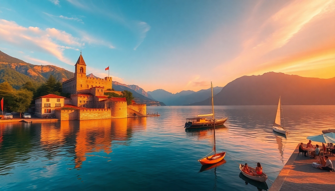 Wunderschöner Sonnenuntergang am Gardasee, der das ideale Gardasee-Urlaubserlebnis mit kristallklarem Wasser und malerischer Landschaft widerspiegelt.