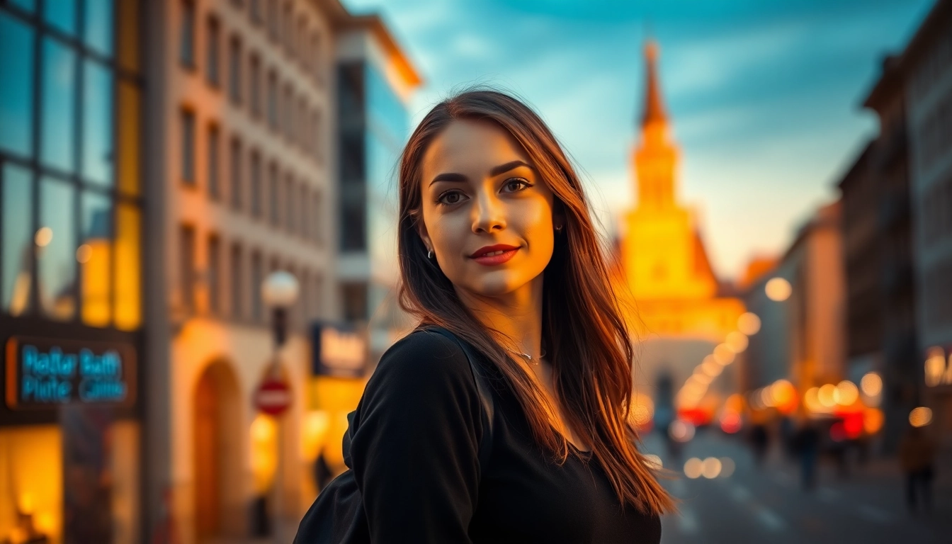 Eine beeindruckende Aufnahme von Fotograf für Tinder München mit model in urbanem Umfeld.