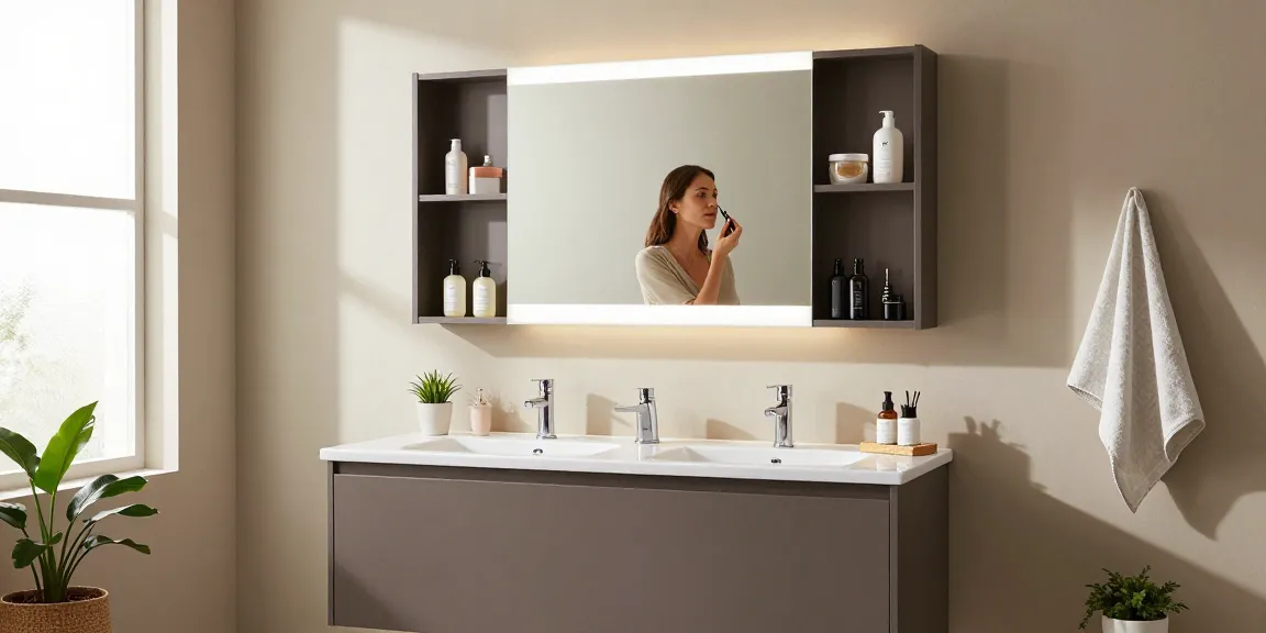 Stijlvolle spiegelkast badkamer met geïntegreerde verlichting en georganiseerde schoonheidsproducten.
