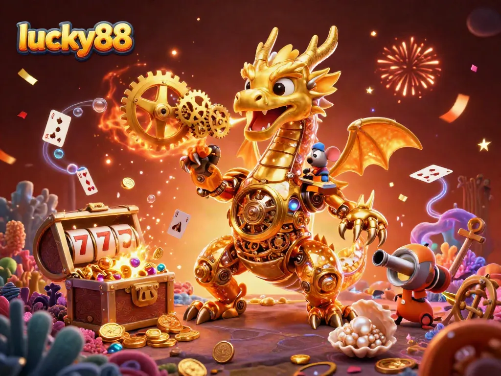 Experience thrilling gameplay at lucky88, showcasing engaging slot reels and vibrant gold coin explosions.