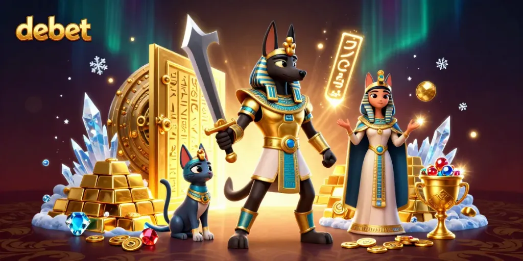 Engage with the thrilling debet experience as Anubis and Bastet uncover treasures and gaming excitement.