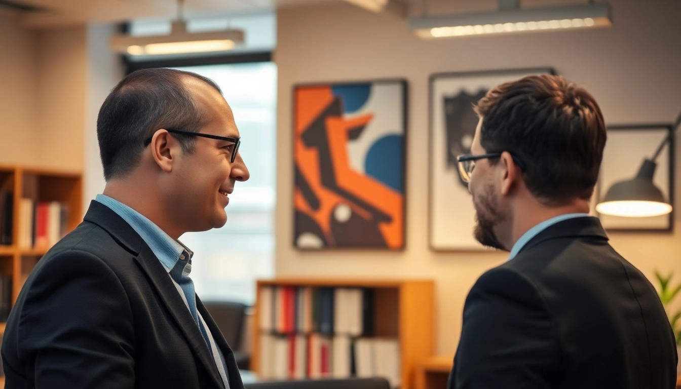 Headhunter Mannheim berät einen Klienten in einem professionellen Bürosetting.