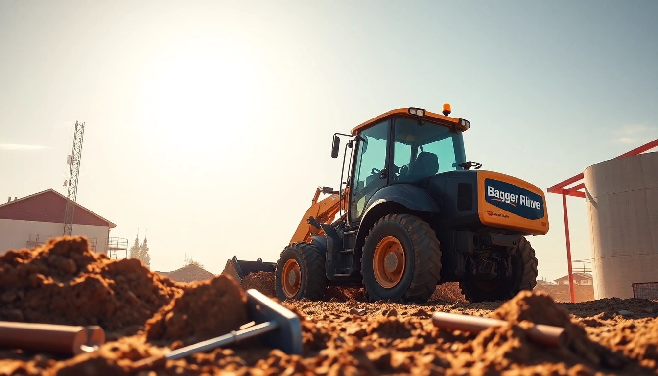 Bagger leihen Celle: Moderner Bagger hebt Erde auf einer Baustelle in Celle.