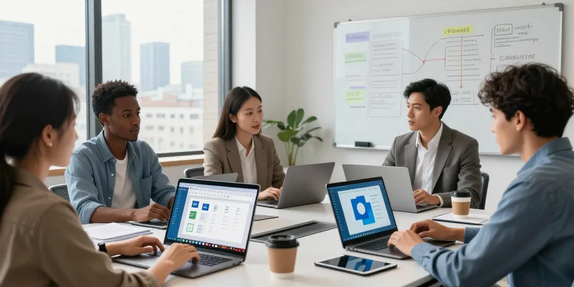 Professionelles Team arbeitet mit Microsoft Office Mac 2024 Business Edition in moderner Büroumgebung.