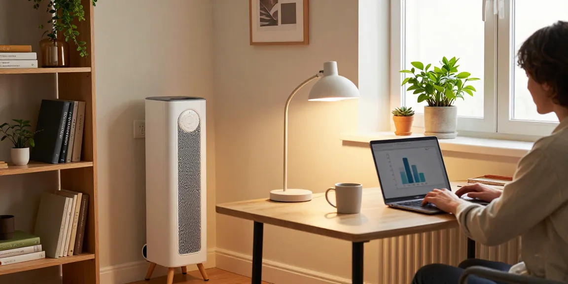 Warmes und einladendes Home Office mit einer mobilen Heizung, die Komfort beim Arbeiten bietet.