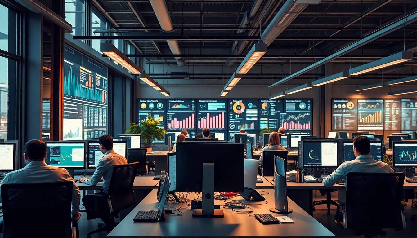 Team arbeitet gemeinsam an der Überprüfung des Web-Rangs von Websites in einem modernen Büro.