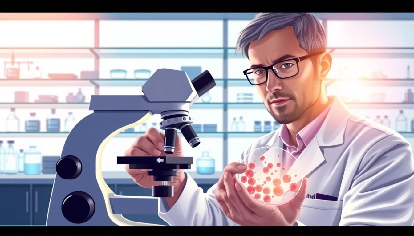 Exosome examination by a scientist in a modern laboratory setting, emphasizing scientific discovery.
