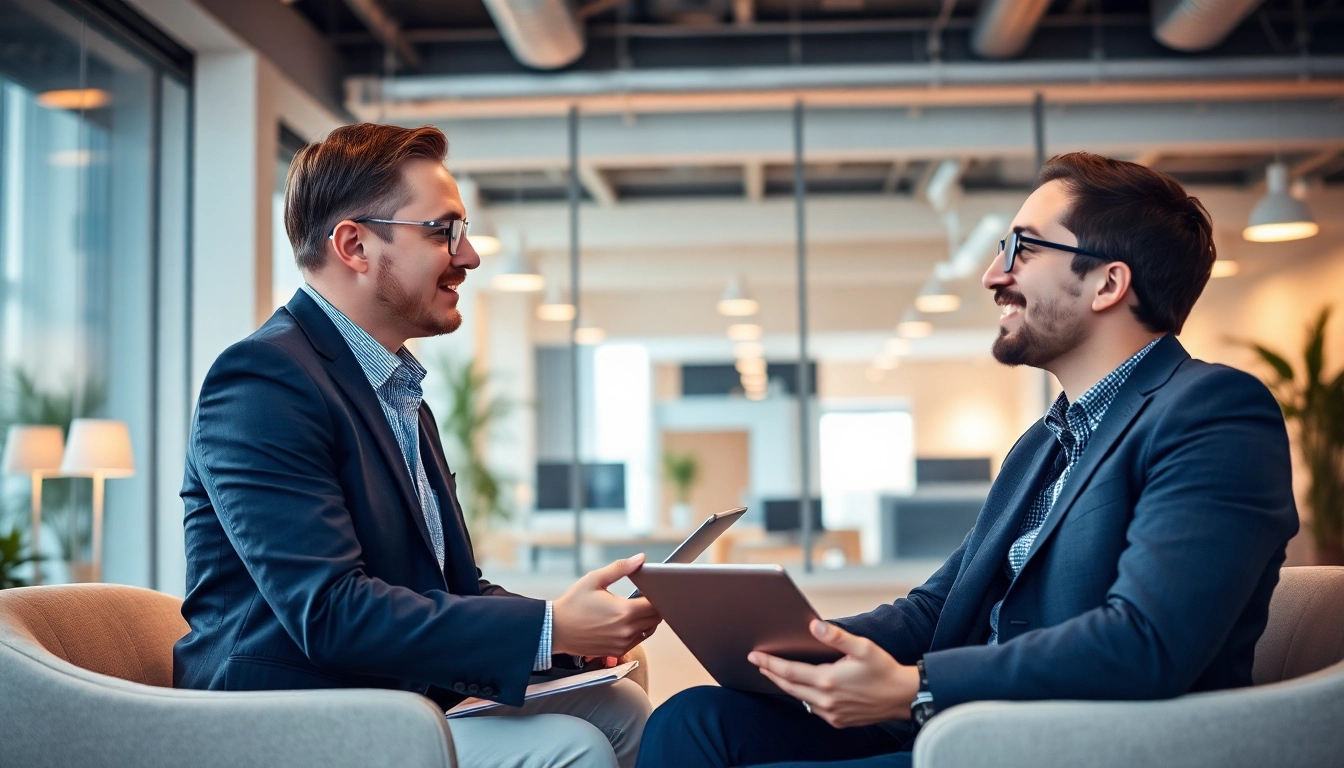 Headhunter IT interview setup showing candidate and recruiter in a professional environment.