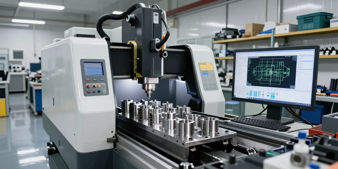 CNC-Bearbeitung in modernem Werkstattumfeld mit Techniker und Maschinen.