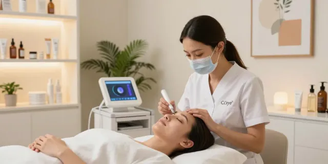 Effektive Behandlung zum Entfernen von Augenringen in einem ruhigen Beauty-Studio.