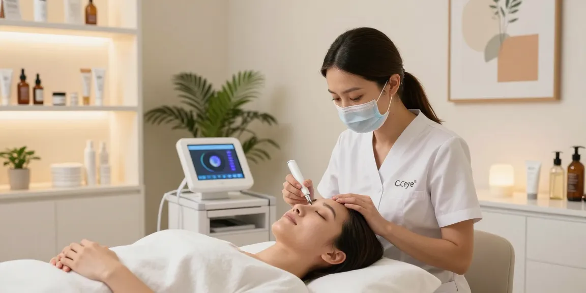 Effektive Behandlung zum Entfernen von Augenringen in einem ruhigen Beauty-Studio.