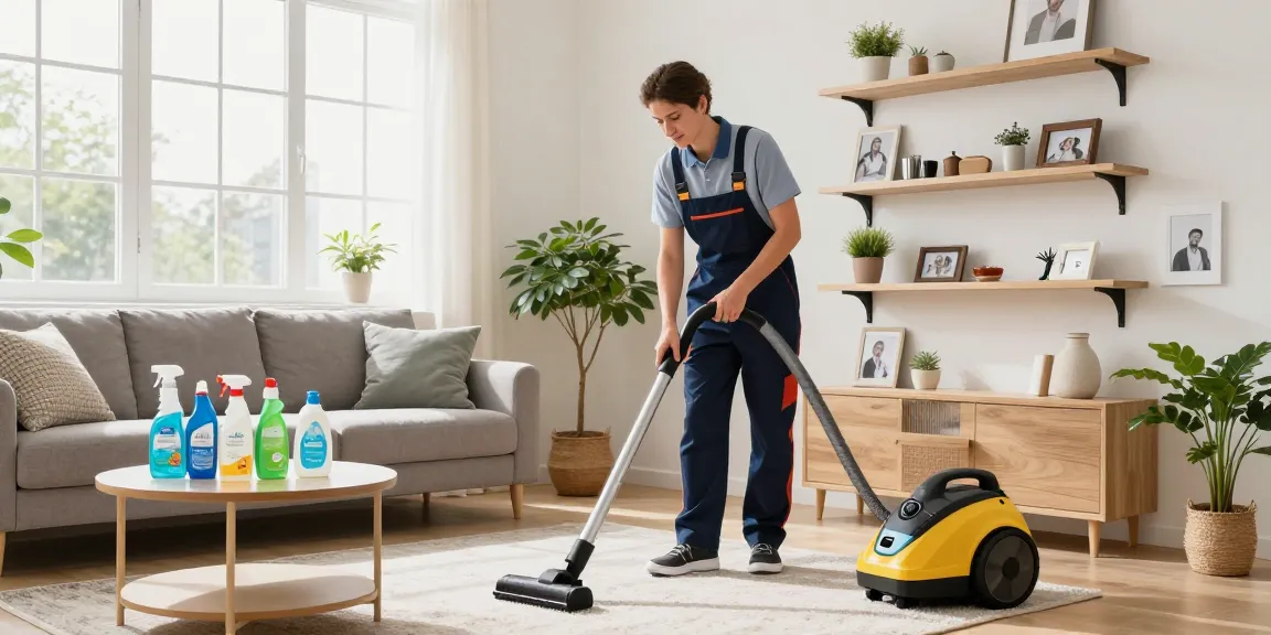 Professional cleaner engaged in unterhaltsreinigung solothurn in a bright living room.