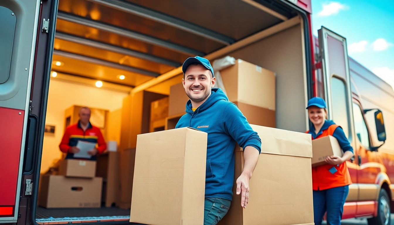 Umzugsunternehmen im Saarland packt Möbel sorgfältig um und lädt sie in ein großes Transportfahrzeug ein.
