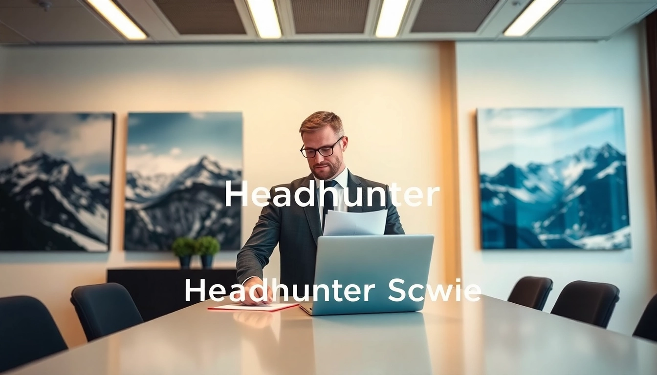 Professioneller Headhunter Schweiz analysiert Bewerbungsunterlagen in modernem Büro.