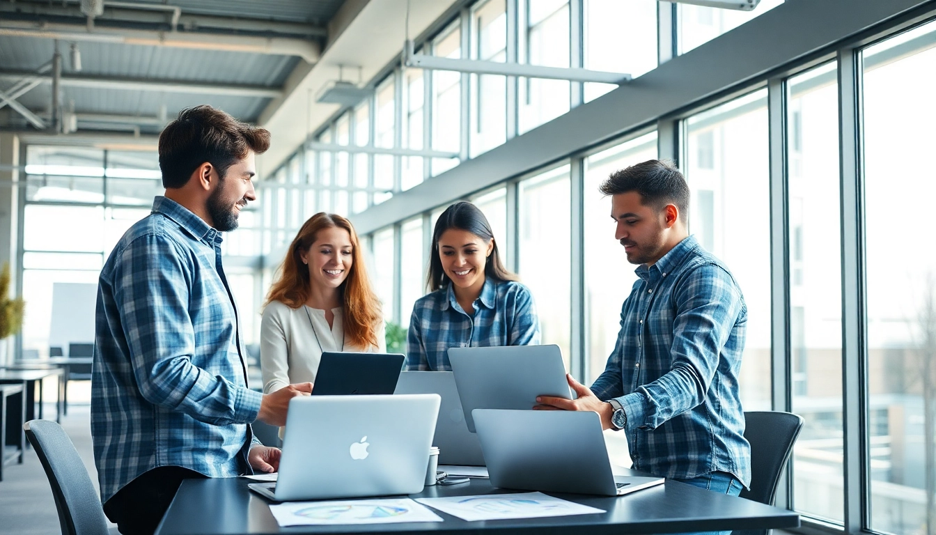Visualisiere eine engagierte Teamsitzung zur Personalvermittlung, die den modernen Arbeitsplatz und Teamarbeit in einem positiven Licht darstellt.