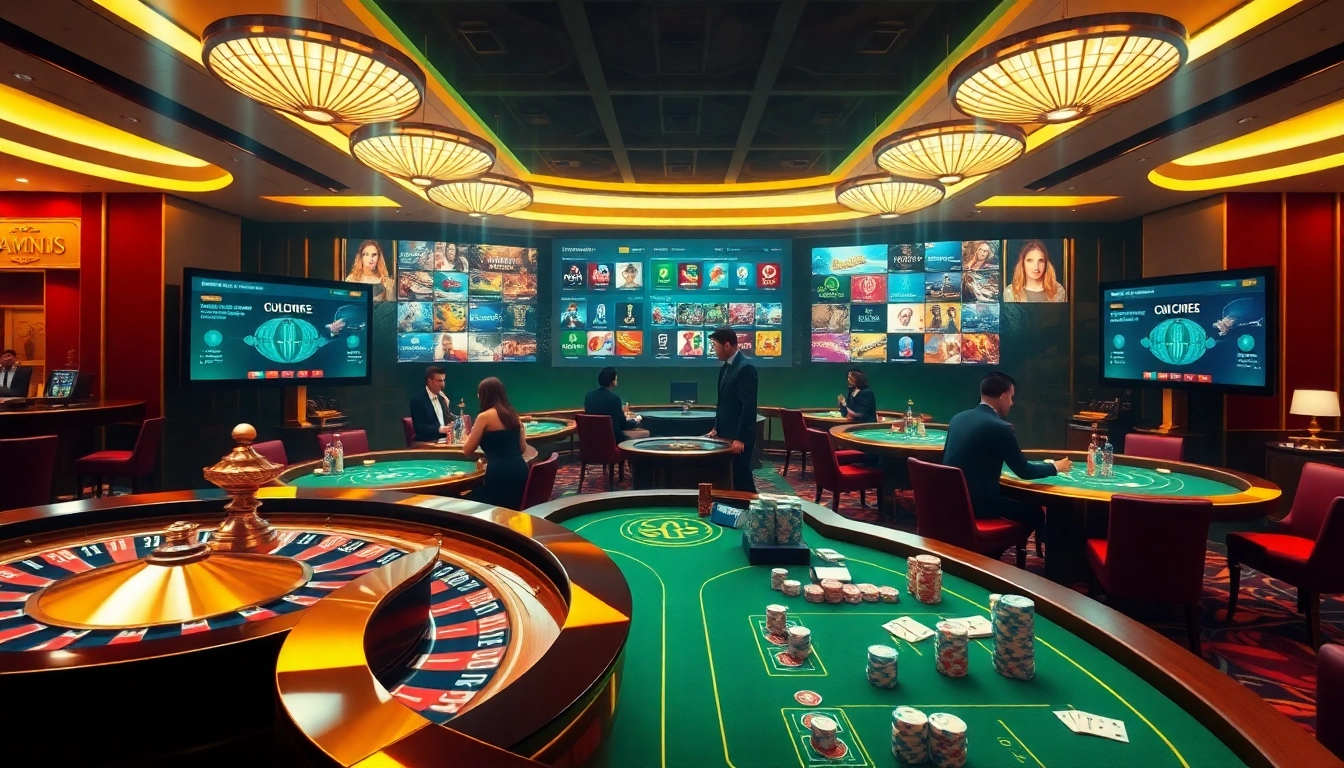 Engaging casino scene illustrating the excitement of Trang chủ S8 with roulette and poker activities.