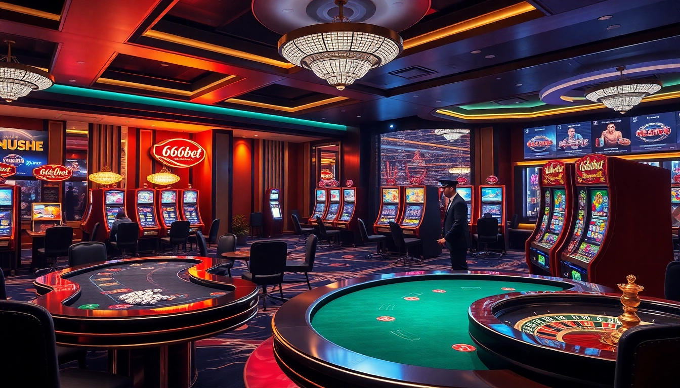 Experience the thrill of betting with 6666bet Download in a luxurious casino setting showcasing poker tables and slot machines.