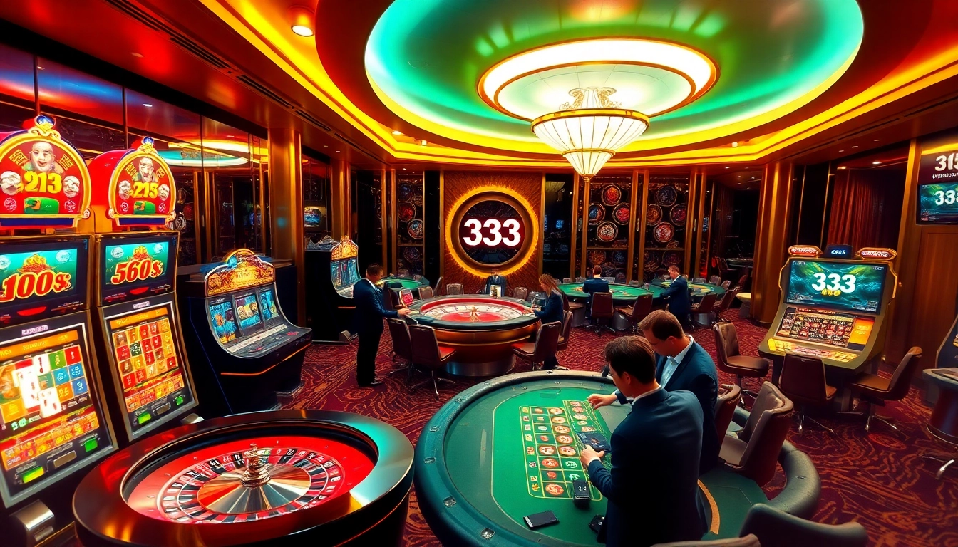Exciting scene of a modern casino showcasing 333bet Download with slot machines and Blackjack tables