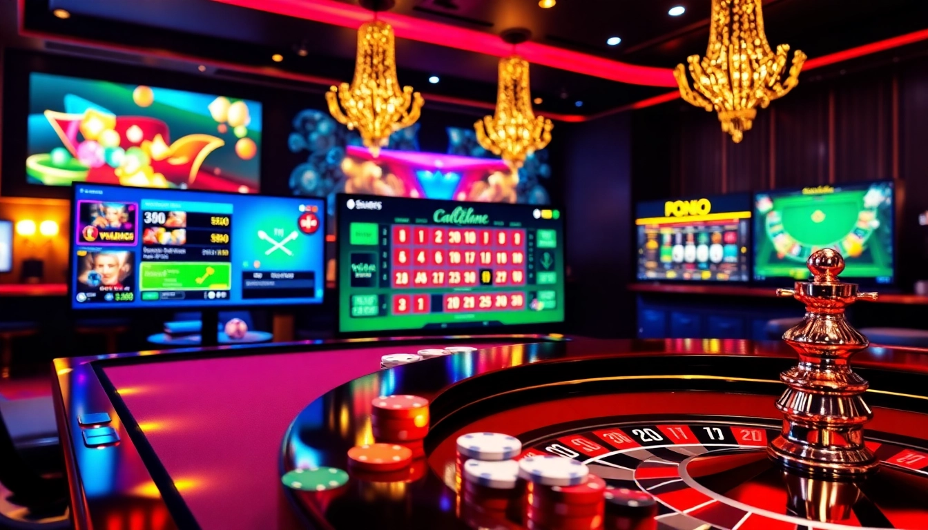 An interactive scene portraying the online gambling experience at https://f122.com.br/, showcasing vibrant casino elements like poker chips and roulette wheels.