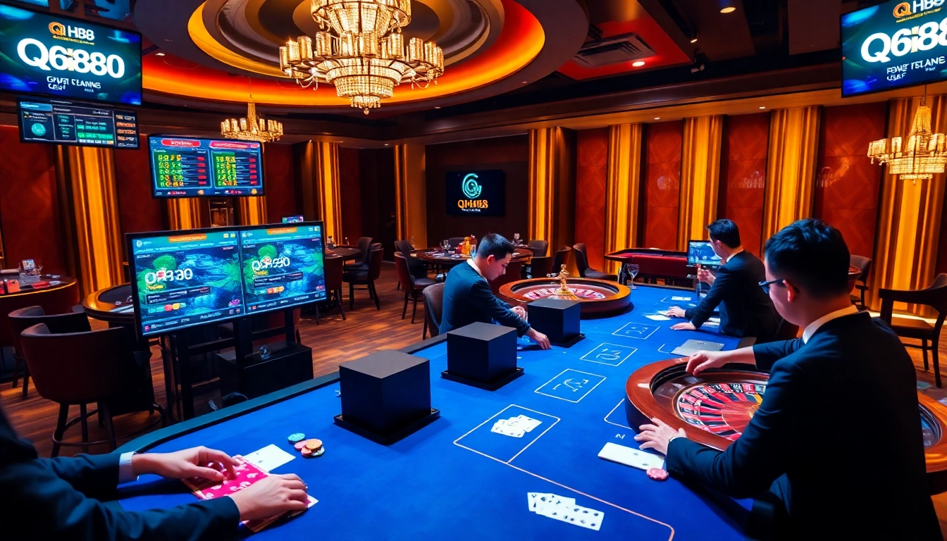 Experience the excitement of QH88 online gambling with vibrant casino tables and engaging gameplay.
