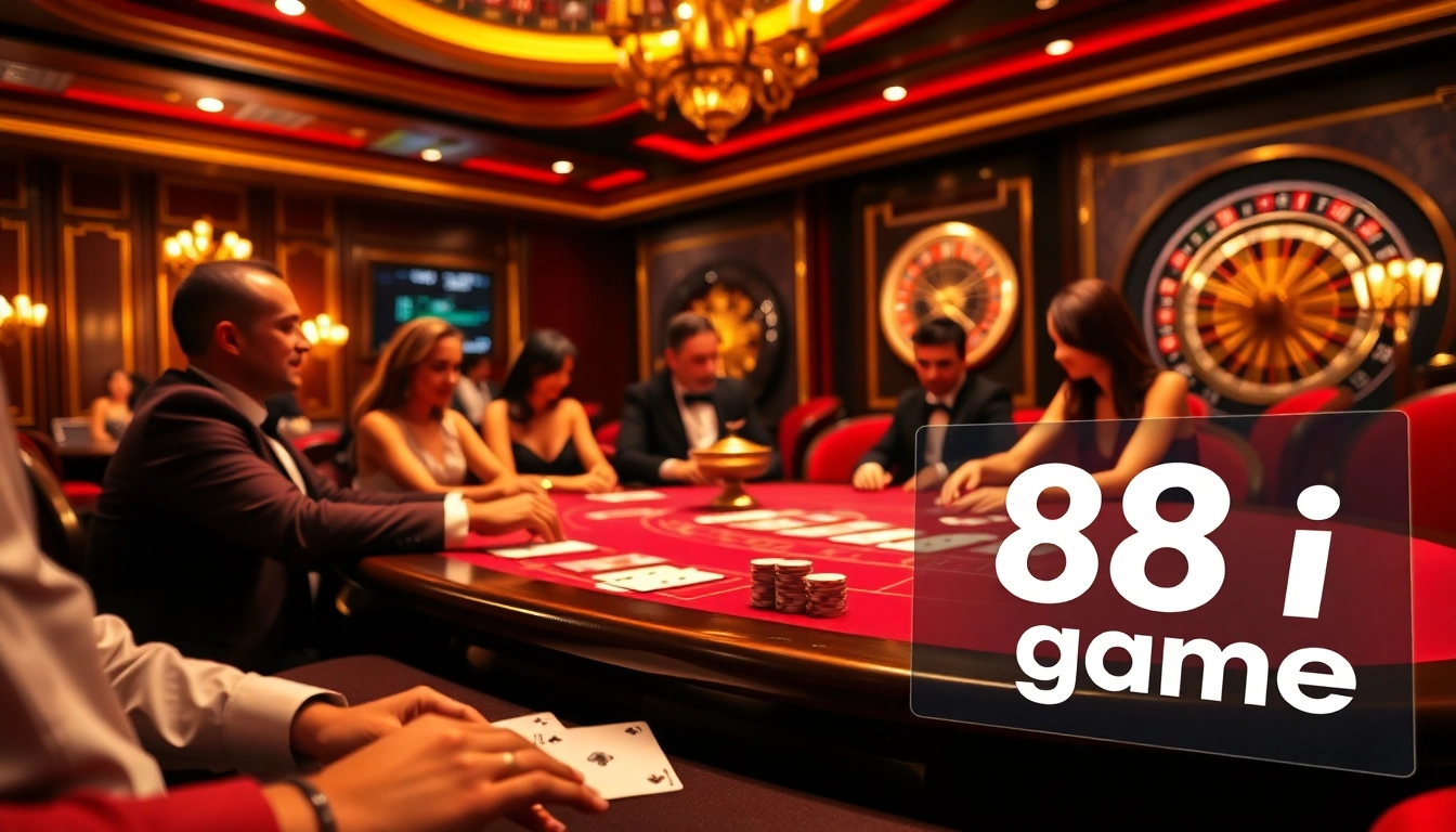 Engaged players strategizing for their next win at an 88i game table in a luxurious casino setting.