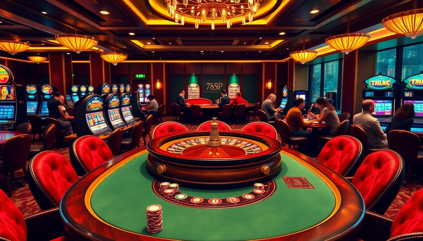 A thrilling casino experience at 789P with vibrant poker chips and a roulette wheel in an elegant setting.