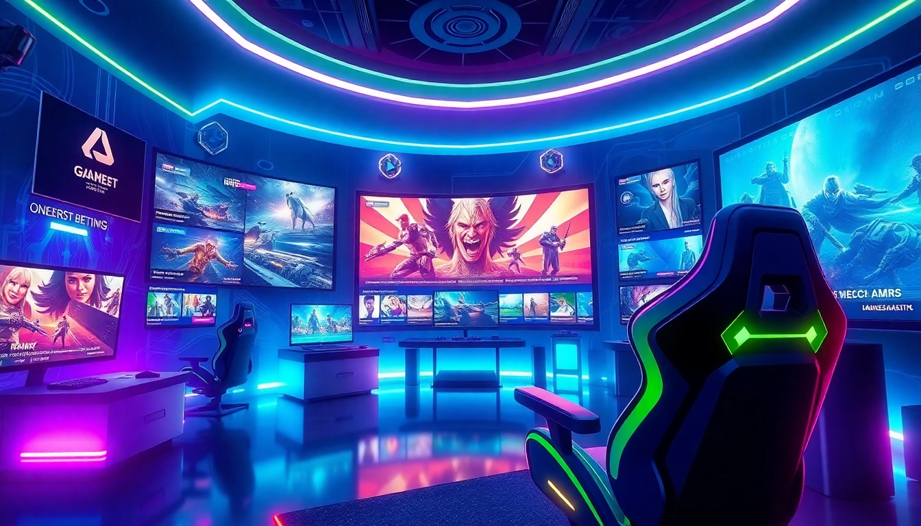 Spiele Nachrichten mit futuristischer Gaming-Technologie und lebendigen Farben.