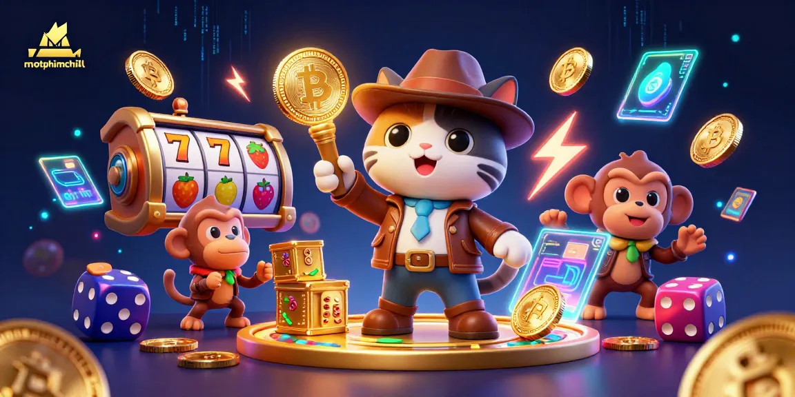 motphimchill showcases a vibrant casino adventure with a cat archaeologist discovering golden artifacts among animated casino elements.