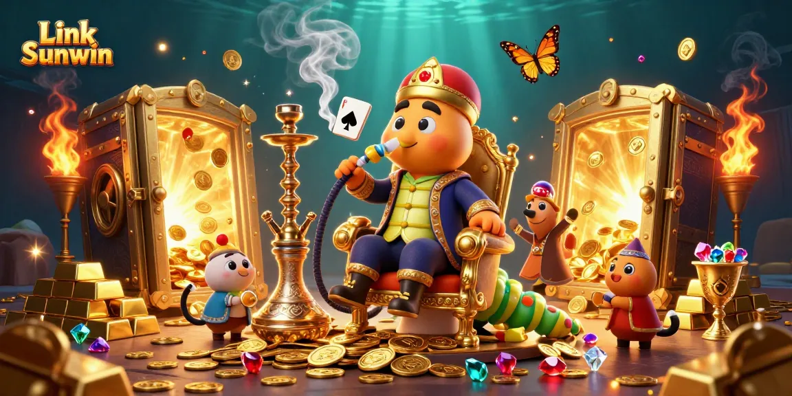 Experience thrilling gambling fun with Link Sunwin in this vibrant casino-themed illustration.