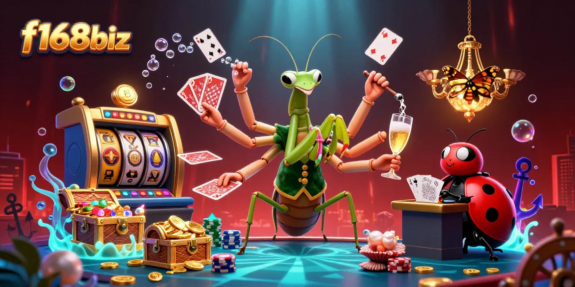 Experience thrilling slots at f168biz with a vibrant casino scene filled with fun characters.