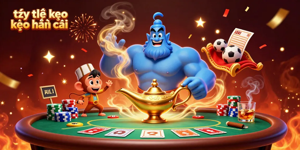 Experience thrilling tỷ lệ kèo kèo nhà cái action with a dynamic genie and monkey in a vibrant casino atmosphere.